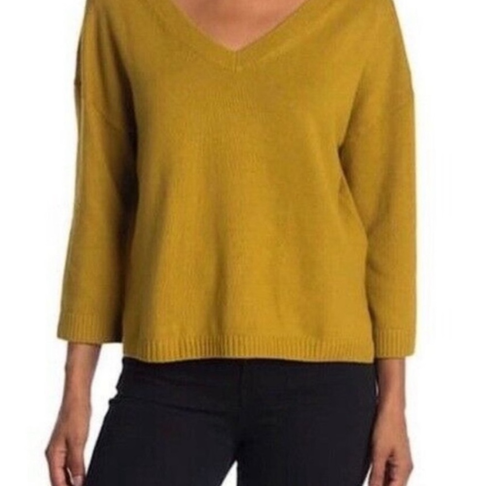 Madewell Double V Neck Pullover Dolman Wide Sleeve Sweater Egyptian Gold XS